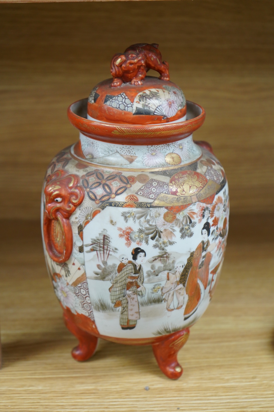 A Japanese Kutani koro and cover, signed, Meiji period (1868-1912), 28cm